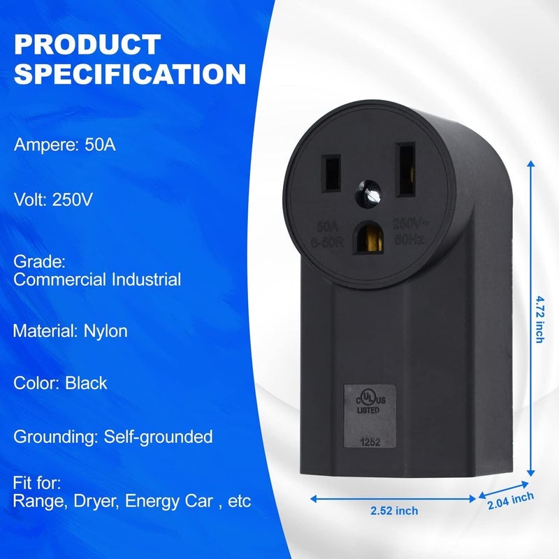 micmi NEMA 6-50R Receptacle 2-Pole 3-Wire Surface Mount Power Receptacle 250V 50A UL Listed, Black (NEMA 6-50R) - Image 3